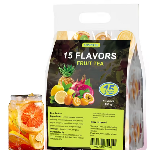 15-Flavor Colorful Fruit Tea Cold Brew Bags | Freeze-Dried Fruit, Vitamin C, No Sugar | 150g