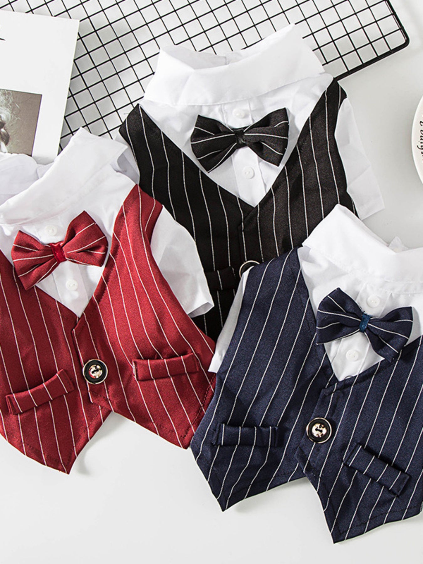 Striped Bow Tie Pet Blazer | Dapper Polyester Jacket for Dogs & Cats