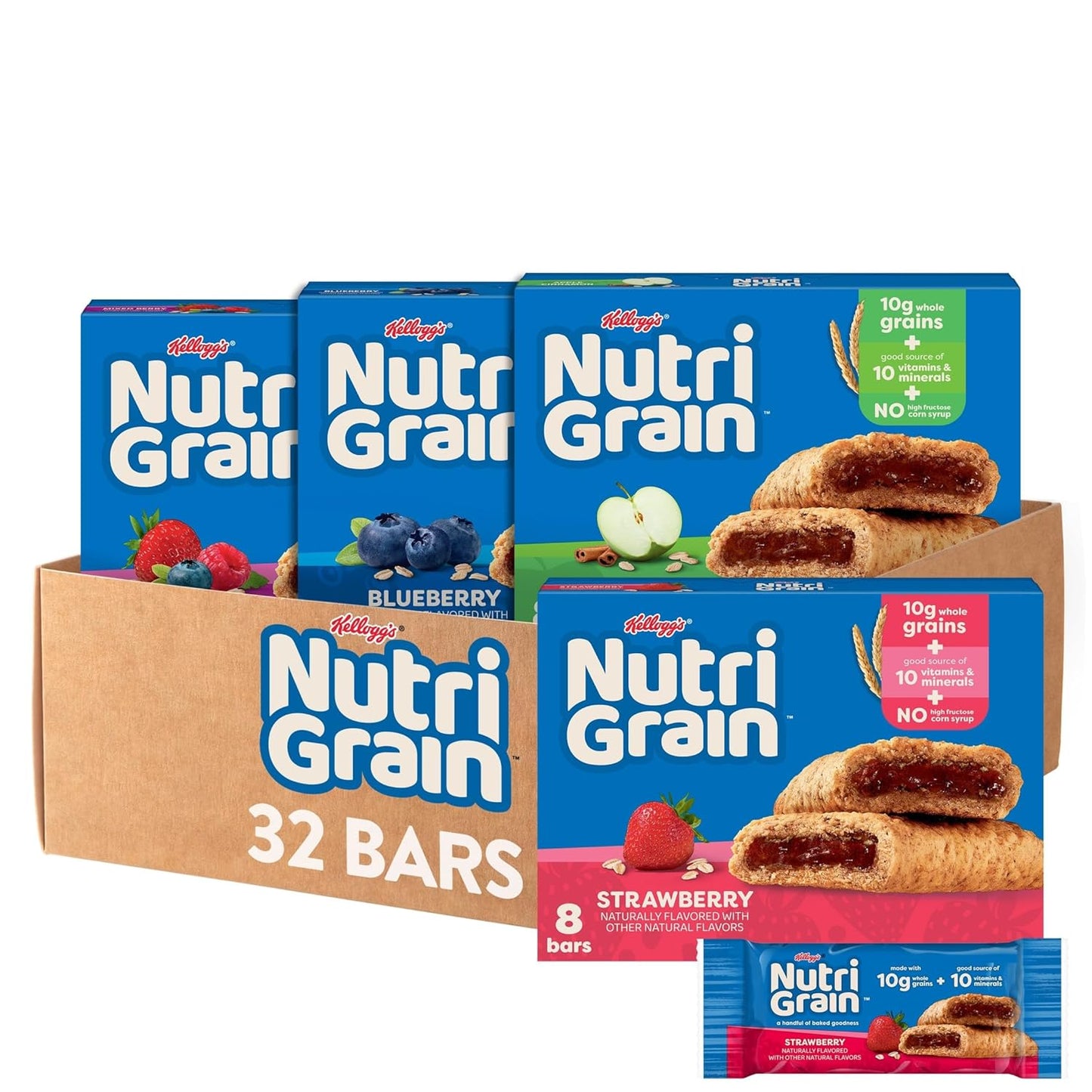 Nutri-Grain Soft Baked Breakfast Bars – Variety Pack, 4 Boxes, 32 Bars