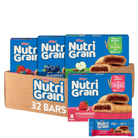 Nutri-Grain Soft Baked Breakfast Bars – Variety Pack, 4 Boxes, 32 Bars