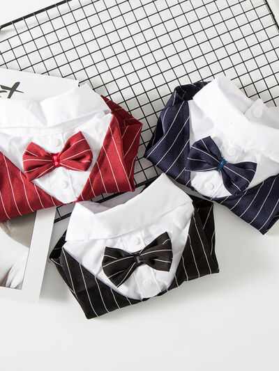 Striped Bow Tie Pet Blazer | Dapper Polyester Jacket for Dogs & Cats