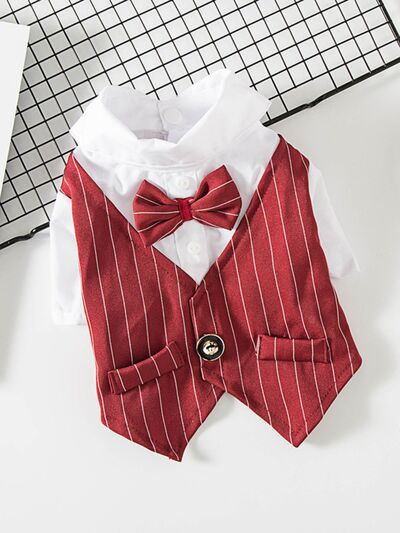 Striped Bow Tie Pet Blazer | Dapper Polyester Jacket for Dogs & Cats