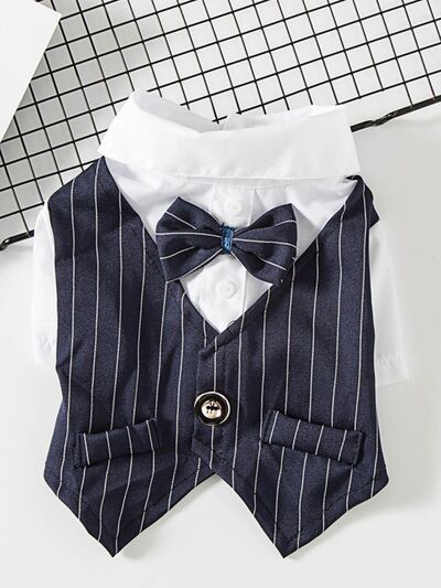 Striped Bow Tie Pet Blazer | Dapper Polyester Jacket for Dogs & Cats