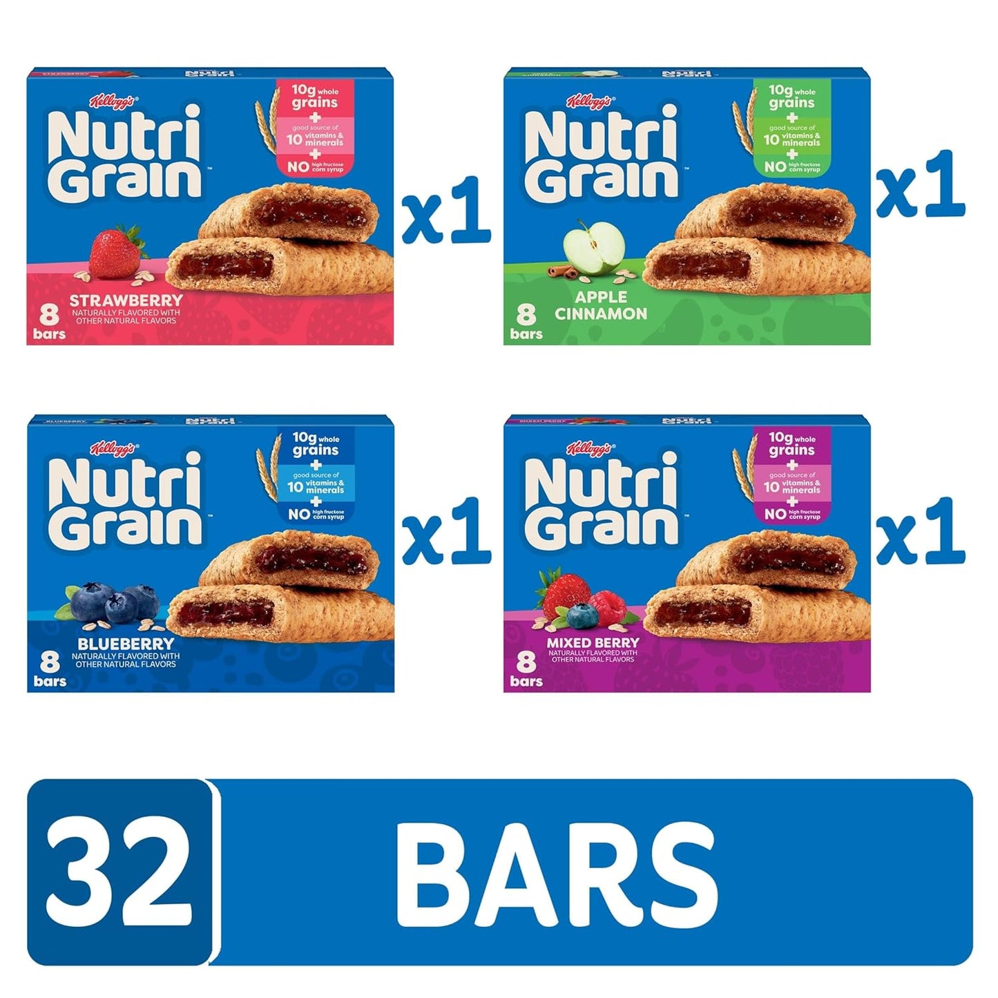 Nutri-Grain Soft Baked Breakfast Bars – Variety Pack, 4 Boxes, 32 Bars