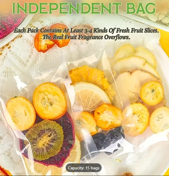 15-Flavor Colorful Fruit Tea Cold Brew Bags | Freeze-Dried Fruit, Vitamin C, No Sugar | 150g