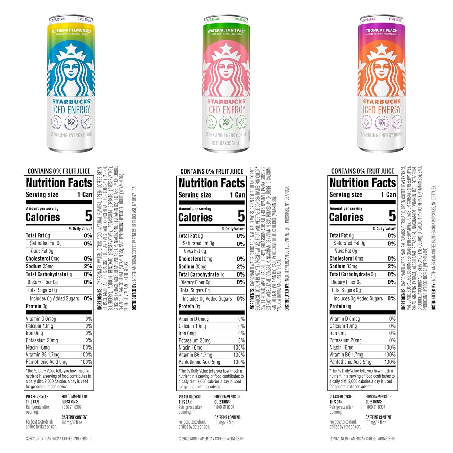 Starbucks Iced Energy Drink | Zero Sugar Variety Pack | 160mg Plant-Based Caffeine | 12 fl. oz. (Pack of 12)