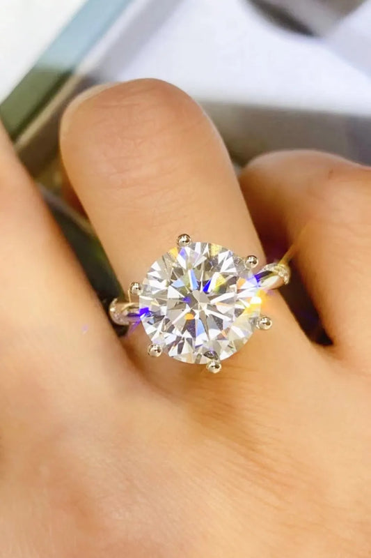 5 Carat Moissanite Ring – 6-Prong Platinum-Plated 925 Sterling Silver | Minimalist Engagement Ring