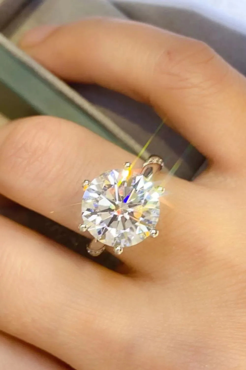 5 Carat Moissanite Ring – 6-Prong Platinum-Plated 925 Sterling Silver | Minimalist Engagement Ring