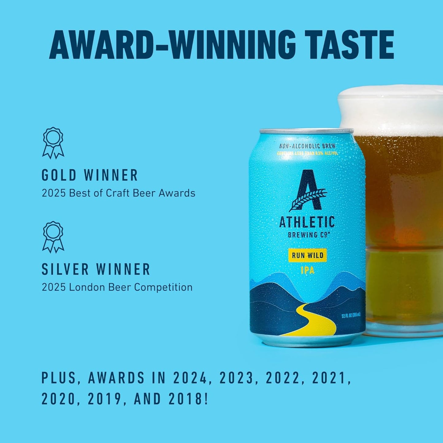 Athletic Brewing Run Wild IPA Non-Alcoholic Beer | 12 fl. oz. Cans (12 Pack)