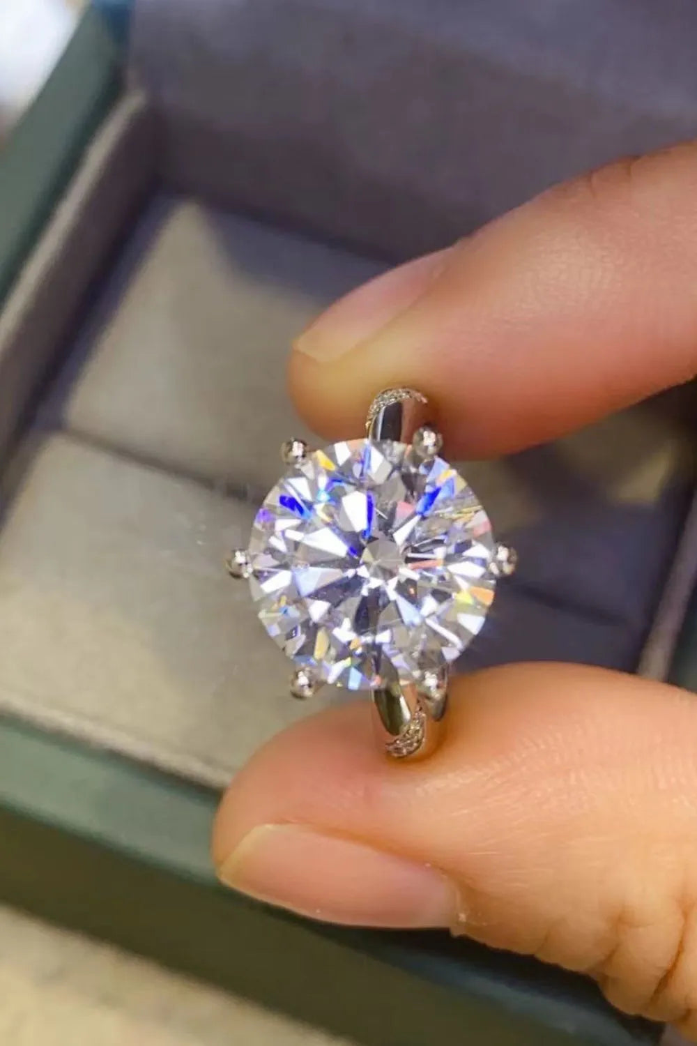 5 Carat Moissanite Ring – 6-Prong Platinum-Plated 925 Sterling Silver | Minimalist Engagement Ring