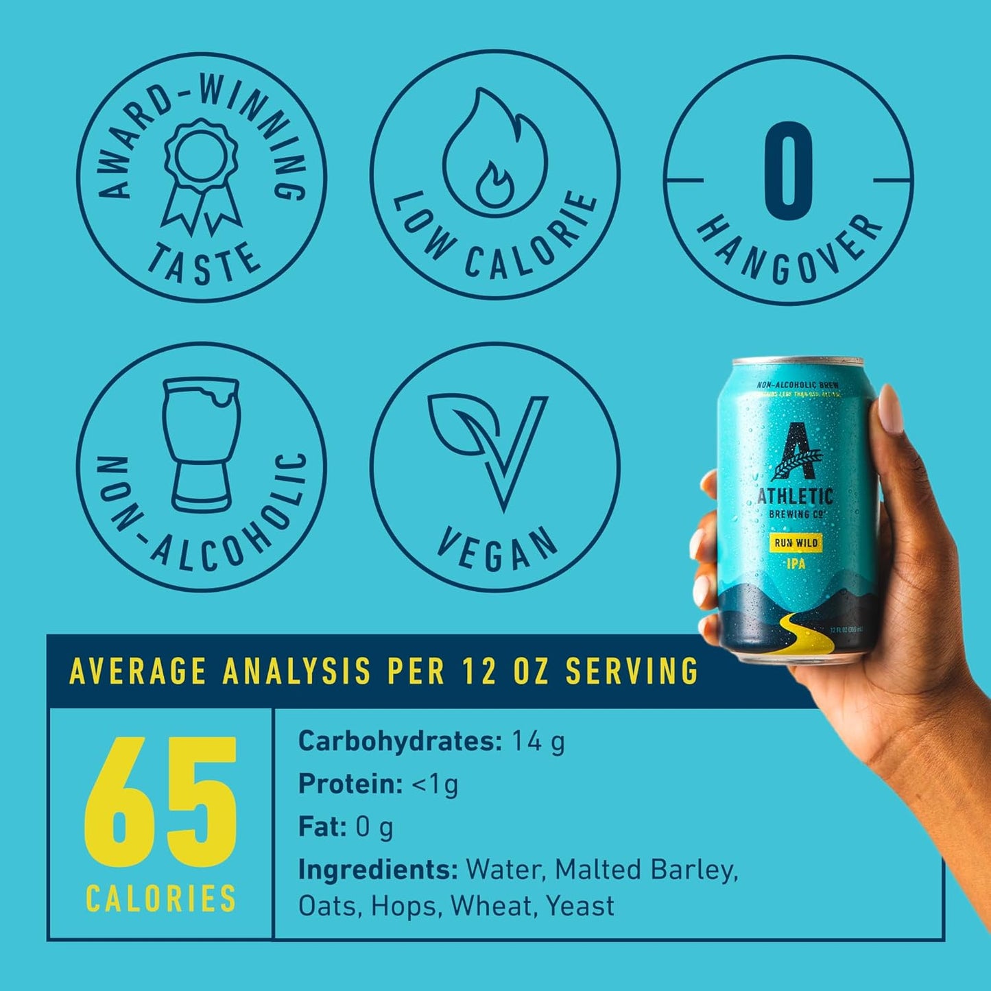 Athletic Brewing Run Wild IPA Non-Alcoholic Beer | 12 fl. oz. Cans (12 Pack)