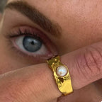 18K Gold-Plated Pearl Ring | Stainless Steel Band | Sizes 6–8