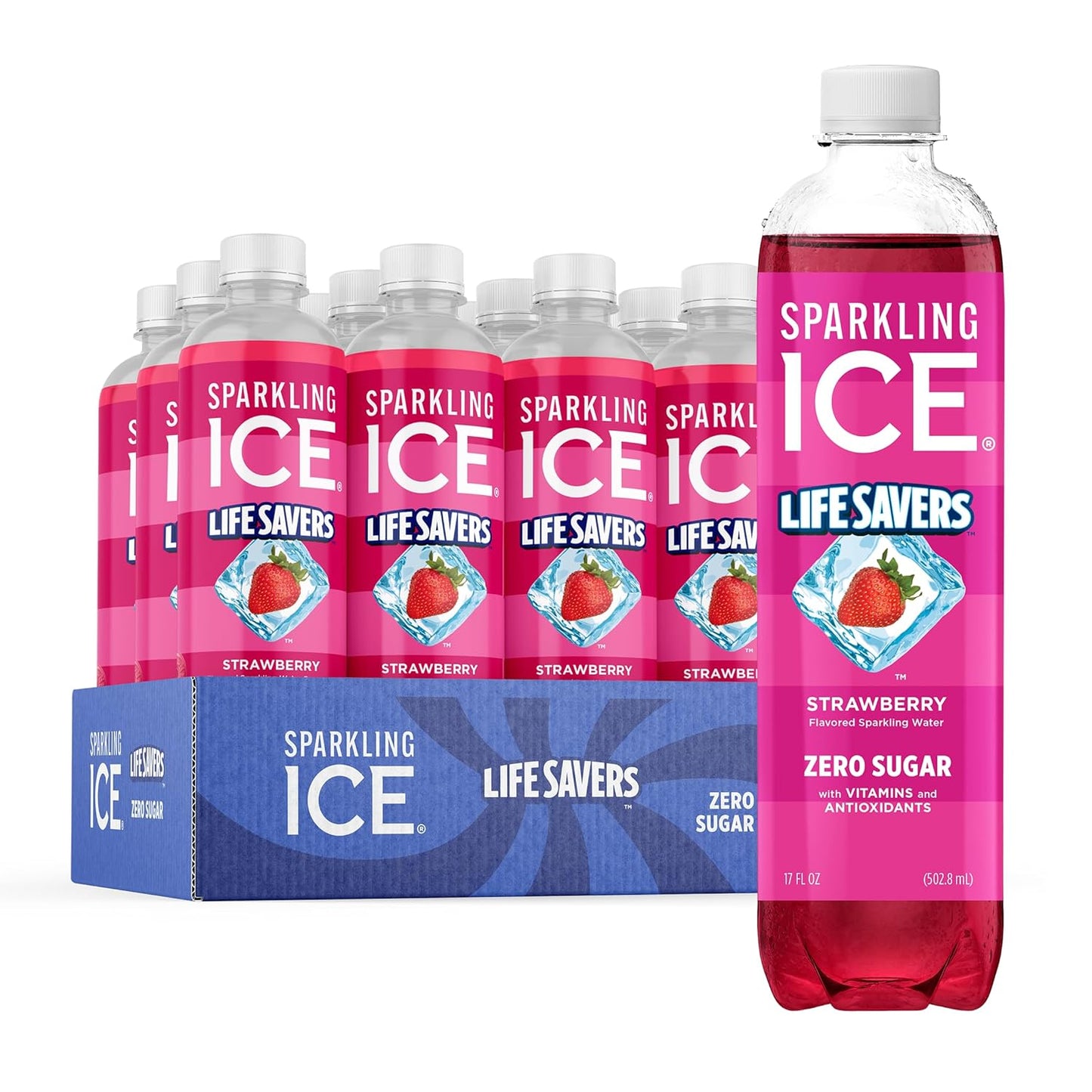 Sparkling Ice LIFESAVERS Strawberry Sparkling Water, Zero Sugar, 17 fl. oz. (Pack of 12)