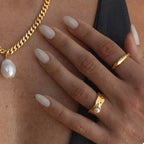 18K Gold-Plated Pearl Ring | Stainless Steel Band | Sizes 6–8