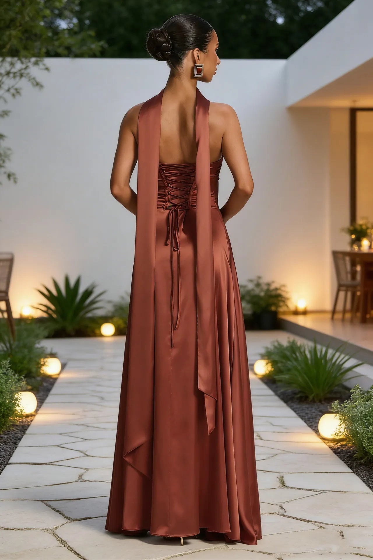 Women's Backless Tube Top High Waist Maxi Evening Gown
