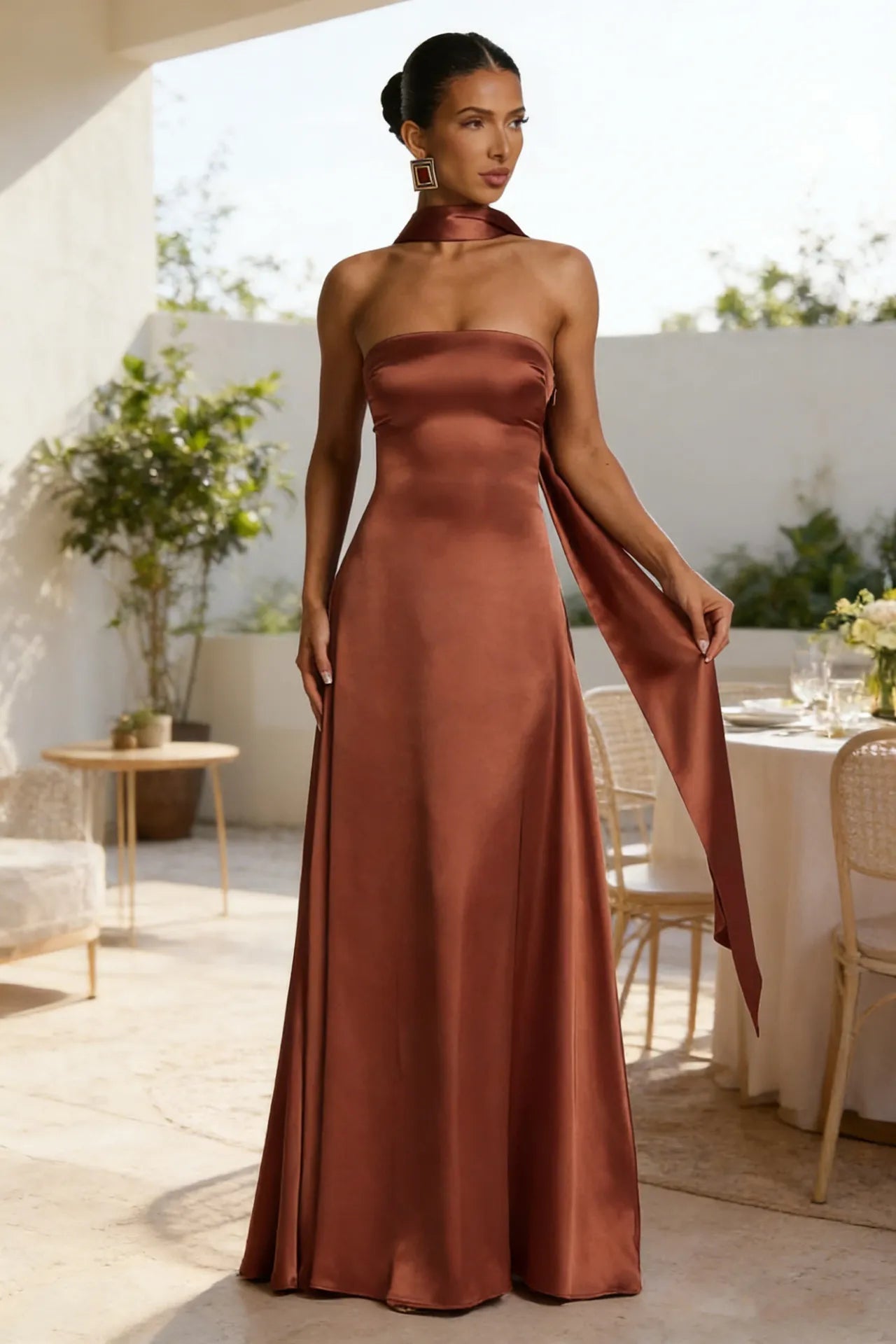 Women's Backless Tube Top High Waist Maxi Evening Gown