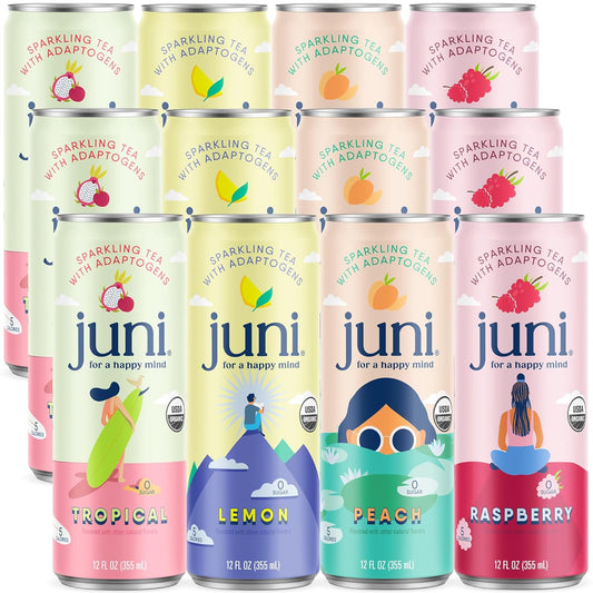 Juni Sparkling Adaptogen Drink, Variety Pack, Zero Sugar, 12 fl. oz. (12 Pack)