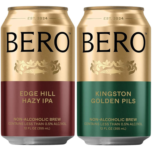 BERO Non-Alcoholic Beer Variety Pack – Kingston Golden Pils & Edge Hill Hazy IPA, 12 Count