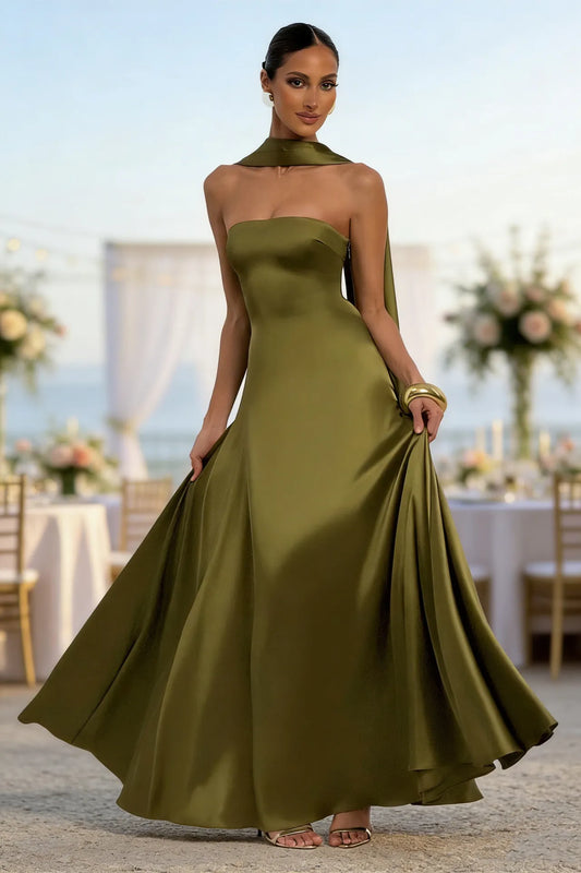 Women's Backless Tube Top High Waist Maxi Evening Gown