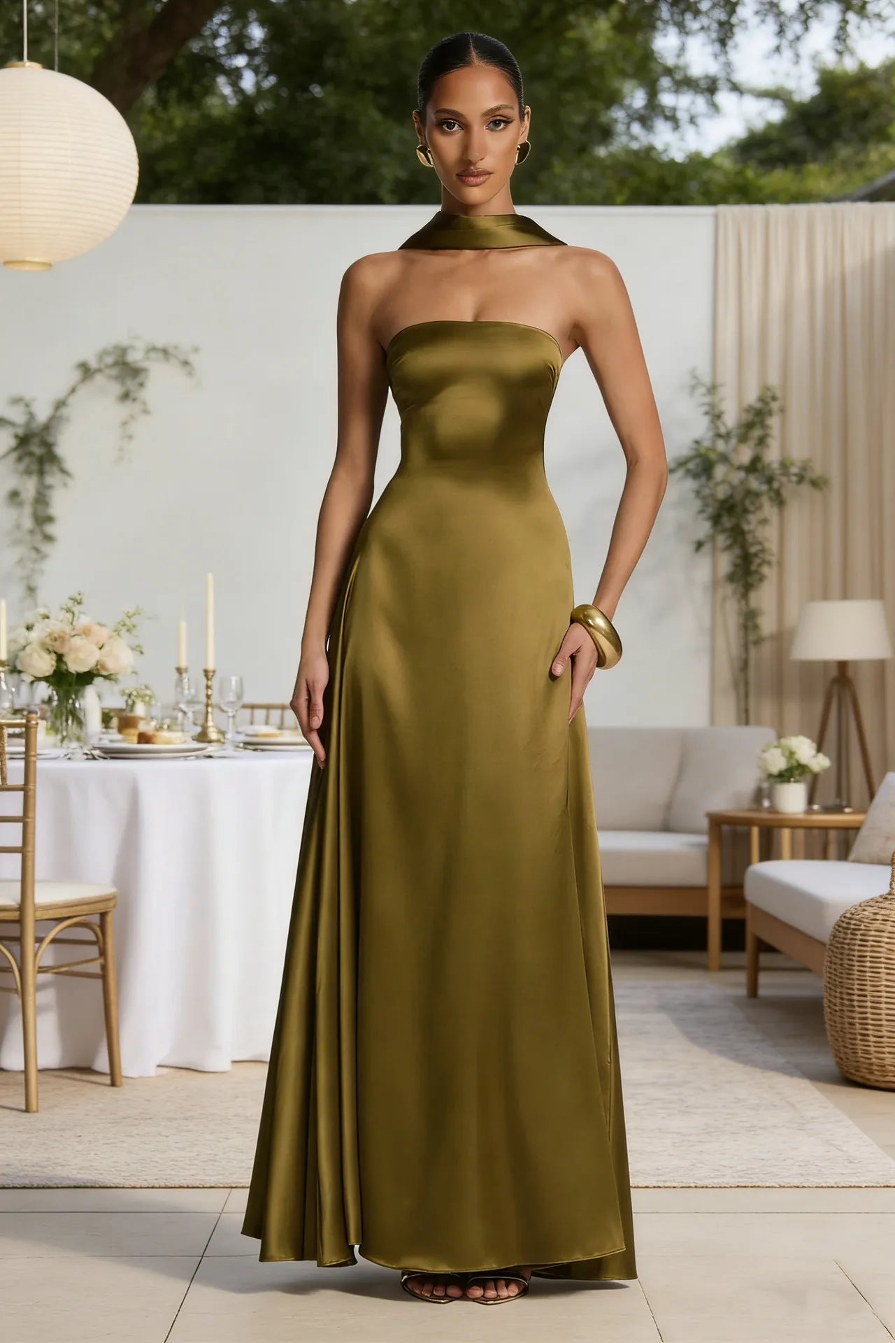 Women's Backless Tube Top High Waist Maxi Evening Gown