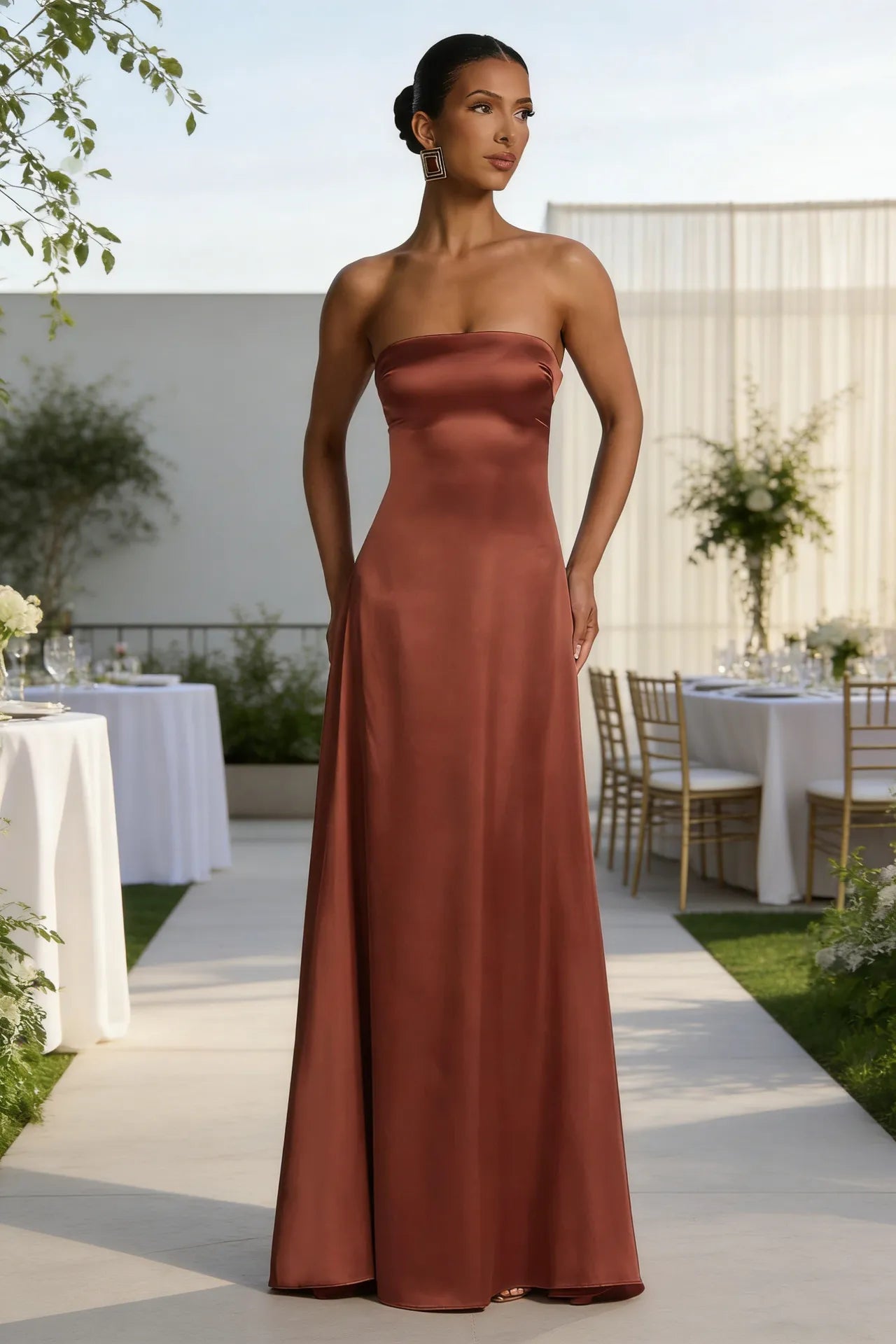 Women's Backless Tube Top High Waist Maxi Evening Gown