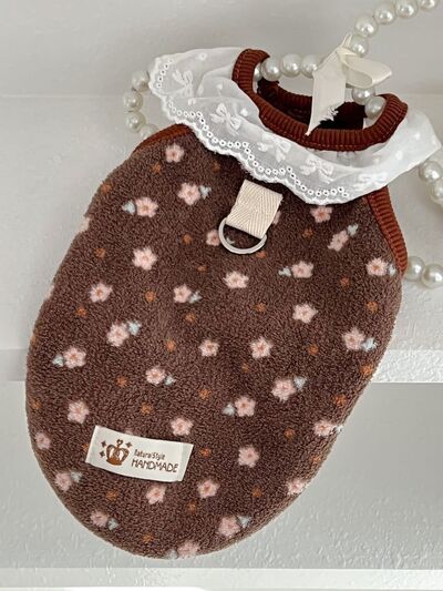 Fleece Pet Top with Lace Collar | Cozy Polyester Dog & Cat Sweater