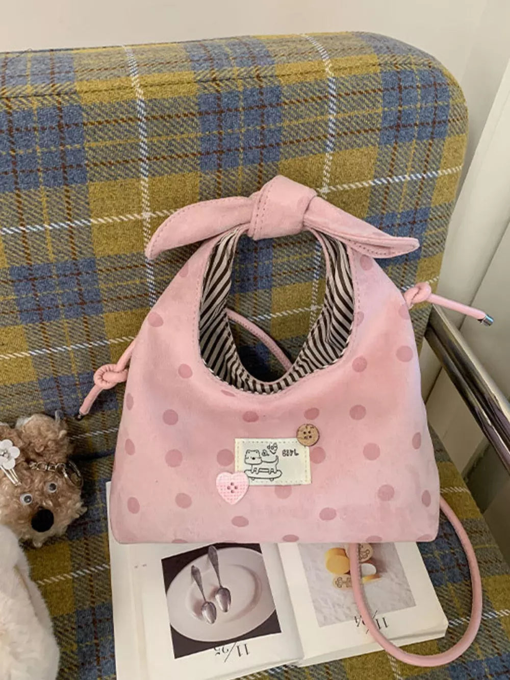Polka Dot Bowknot Suede Shoulder Bag