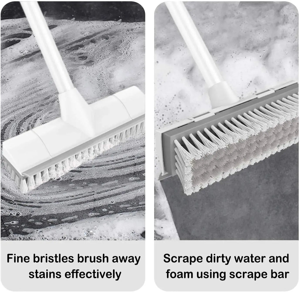 BOOMJOY 2-in-1 Floor Scrub Brush with Scraper | Long Handle Stiff Bristle Brush for Bathroom & Kitchen