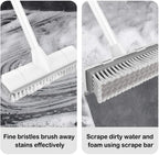 BOOMJOY 2-in-1 Floor Scrub Brush with Scraper | Long Handle Stiff Bristle Brush for Bathroom & Kitchen