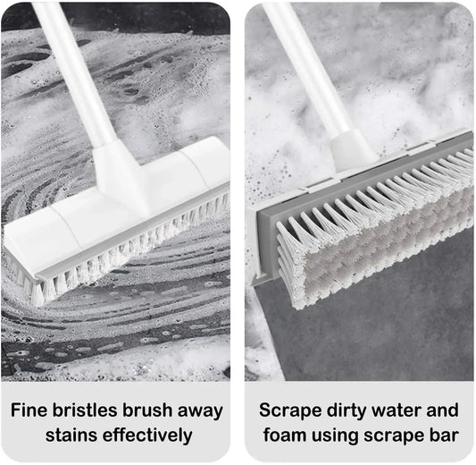 BOOMJOY 2-in-1 Floor Scrub Brush with Scraper | Long Handle Stiff Bristle Brush for Bathroom & Kitchen