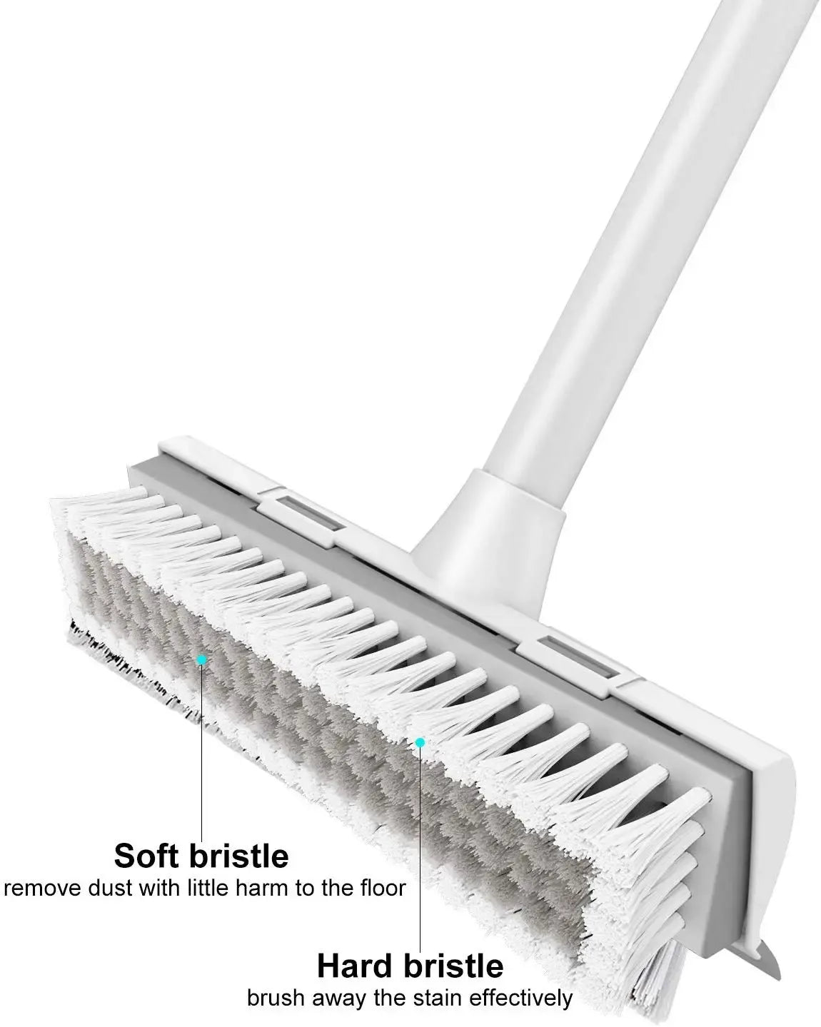 BOOMJOY 2-in-1 Floor Scrub Brush with Scraper | Long Handle Stiff Bristle Brush for Bathroom & Kitchen
