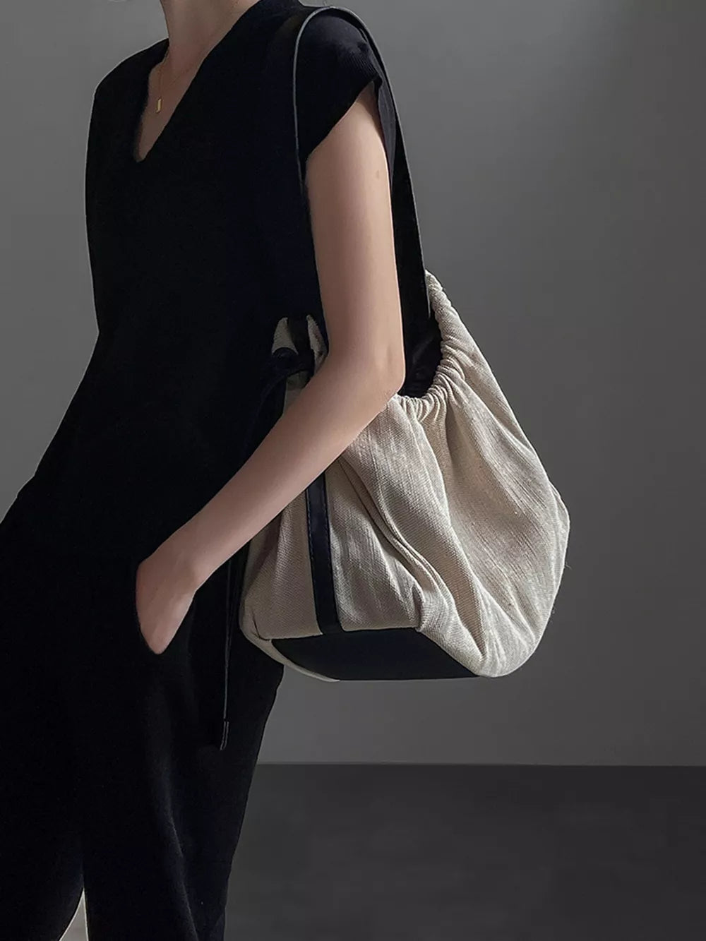Drawstring Closure Handbag – Large Cotton Linen Shoulder Bag