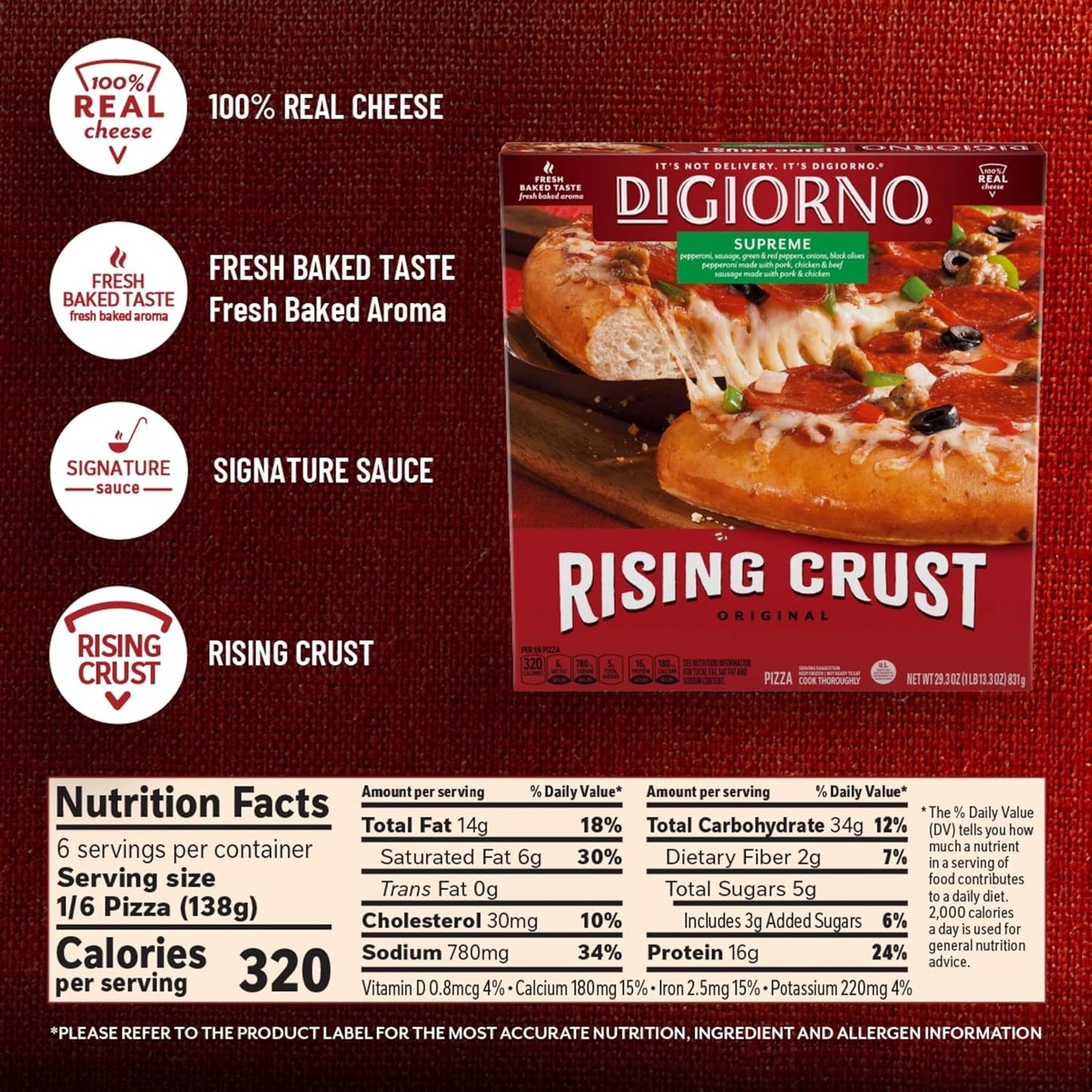 DiGiorno Rising Crust Supreme Pizza, Frozen, 29.3 oz