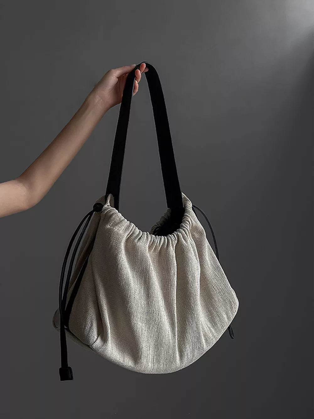 Drawstring Closure Handbag – Large Cotton Linen Shoulder Bag